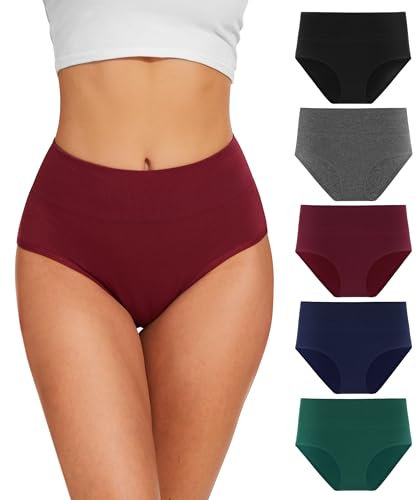 YESWEL Damen Unterhosen 5er Pack, Baumwolle Hohe Taille Panties, Hipster Stretch Atmungsaktive Unterwäsche für Frauen ((Multicolor02, XL)