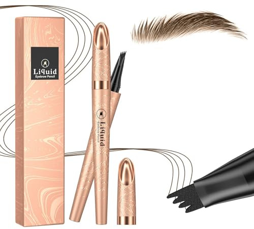 Eyebrow Pen, Eyebrow Pencil, Liquid Microblading Eyebrow Pen with 4 Micro-Fork Tip, Long-lasting Waterproof Smudgeproof Contouring Pen Creates Natural Looking Eyebrows(Light Brown)
