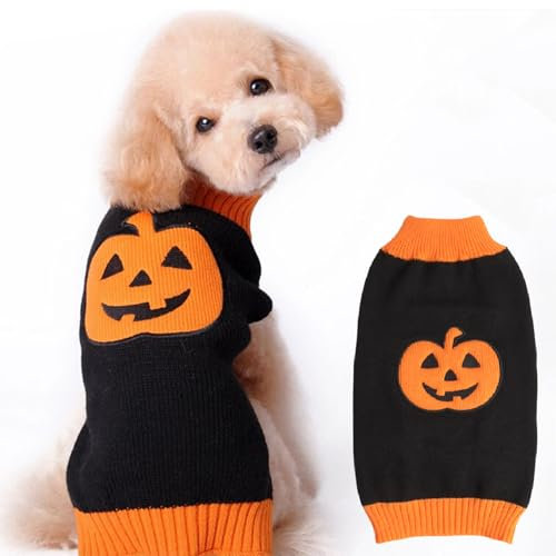 Hundepullover Halloween Kostüm Hund Halloween Kürbis Hunde Pullover Warme Halloween Hundepullover für Kleine Mittelgroße Grosse Hunde Halloween Party Geschenk für Haustier Puppy und Katzen Schwarz M