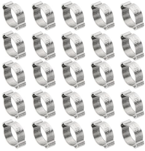 PATIKIL 30 Pack 14-17mm Double Ear Hose Clamp, 304 Stainless Steel O Clip Crimp Rings for Fuel Petrol Pipe Tube Fitting Connections, Silver Tone