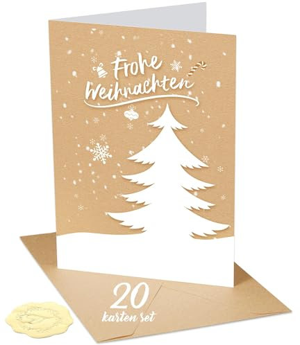 AmzLinkal 20 Weihnachtskarten mit Umschlag set, A6 Christmas Falzkarten mit Einzigartigem Spruch, Neujahrskarten 2025 für Familie, Freunde, Kollegen & Geschäftskunden