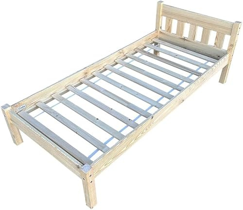 All4All Holzbett Masiv 90x200cm Massivholz Bett Kinderbett Lattenrost Jugendbett Schaumstoffmatratze Einzelbett Hotelbett Kiefernholz Matratze Seniorenbett (Holzbett ohne Matratze)