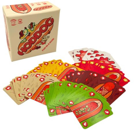 Joking Hazard Hoddog Kartenspiel - 82 Karten für Kinder & Erwachsene, Rennen um den längsten Hoddog mit Spaß & Strategie, inklusive Ketchup Splat Karten & Regelbuch