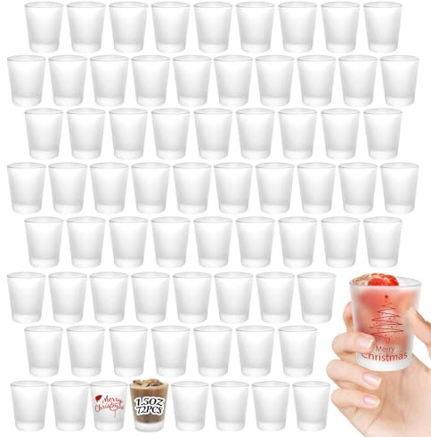 YOUKE OLA 72 Pack Sublimation Shot Glasses Cups with Heavy Base Sublimation Blanks Cute Shot Glass Tumbler Bulk for Heat Press, Personalized Gift, Wedding, Party, 1.5oz Frosted