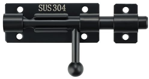 Mooche Verrous Loquet Porte Extérieur Loquet de Porte à Boulon Coulissant Verrou de Porte à Barillet Serrure avec Trou pour Cadenas, Finition en 304 Acier Inoxydable, Noir