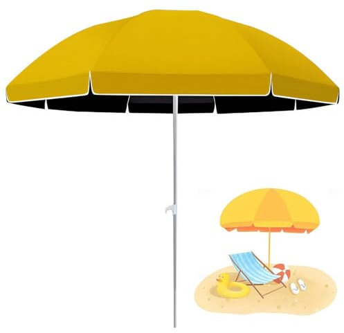 Parasol de Exterior - 180/220/240/260cm - Vintage Patio Sombrilla de Playa para Jardín Piscina Cubierta Mesa - Aspecto Elegante - 8 Costillas - UPF50+(Amarillo)(240cm)