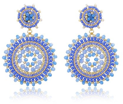 Blaue Perlenohrringe für Frauen, Statement-Sommer Strand-Bohemia Ohrringe als Geschenk, Lehrertag