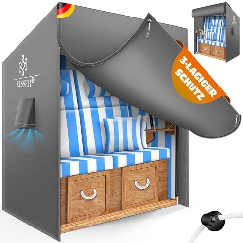 KESSER® Premium Strandkorb Schutzhülle mit Belüftungsöffnungen, Strandkorbhülle Wasserdicht, Winterfest UV-Beständiges, Schwerlast Reißfest 600D Oxford Gewebe Abdeckung (155x90x160cm), Grau
