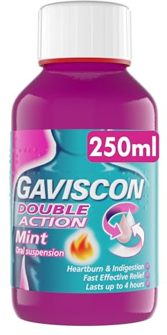Gaviscon Double Action Mint Liquid 250ml - Fast Heartburn & Indigestion Relief, Convenient Sachets, Antacids for Effective Digestion, Acid Reflux Relief, Pregnancy Safe