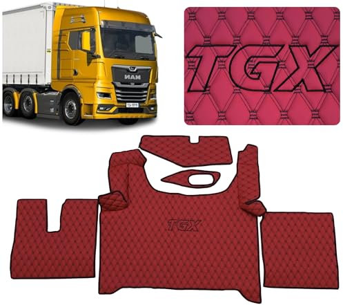 LKW-Fußmatten kompatibel zu MAN TGX 2020+ Fussmatte (Material rot, Garn schwarz)