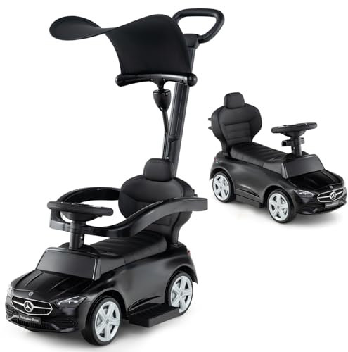 GOPLUS 3 in 1 Schiebeauto, Rutschauto Mercedes-Benz mit verstellbarem Verdeck und Stauraum unter dem Sitz, Rutschfahrzeug mit realistischen Geräuschen für Kinder von 18–36 Monaten (Schwarz)