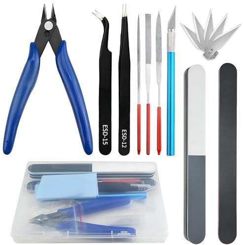 AMSNINK 15 Stück Model Tools Kit für Modellbauer, Modellbau Werkzeug Set, Modellbau Zubehör, Grundwerkzeuge, Kit Für Gebäude, Autos, Flugzeuge, Modellbau, Reparatur Und Befestigung