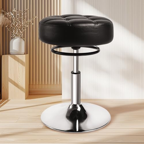 Hocker Schminktisch - Barhocker mit 360° Drehung, Schminktisch hocker höhenverstellbarer in 42-55 cm, Schminkhocker mit großem Kissen aus Weichschaum 35cm, für Haus, Büro, Schönheitssalon, Schwarz