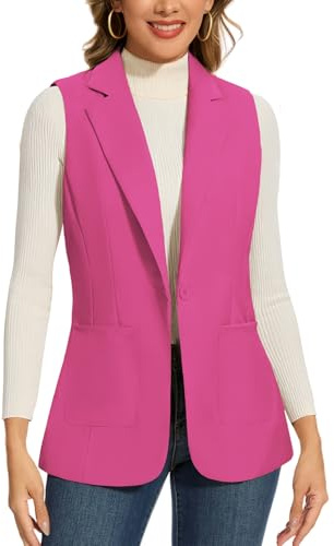 Kyzoeyou Waistcoat Women Long Blazer Sleeveless Casual Blazers Retro Coat Jacket Vest (Hot pink XXL)