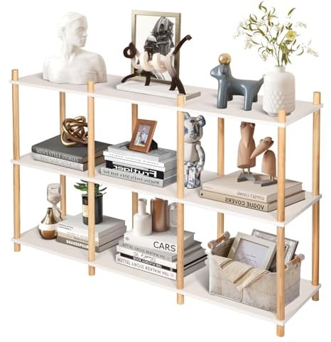 YGYQZ raumteiler Regal, weiß bücherregal mit 3 Ebenen, Holz offenes Standregal mit 6 Fächern für Wohnzimmer, Schlafzimmer, Arbeitszimmer