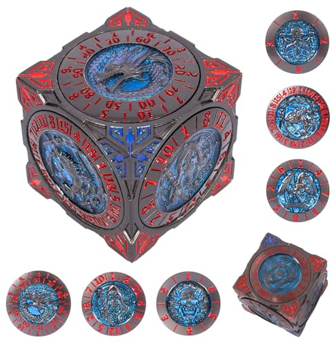DND Spinner Dice - 7-in-1-Würfelset aus Metall mit 3D-Relief-Drachendesign | Einzigartiges Spinner-Design für Dungeons & Dragons RPG-Polyeder-Würfelset für D&D-und DM Spieler (Blaurot)
