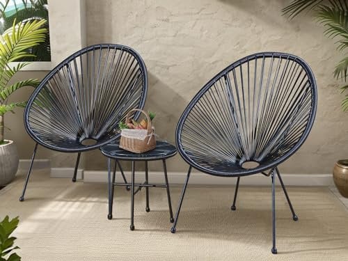XEO HOME Bistro Table and Chairs Set 2 Bistro Sets For 2 For Garden Rattan Strig Outdoor Egg Patio 2-Seater 3 Pieces for Balcony Backyard Porch Lawn Conversation Set Glass Top Dining Table (Black)