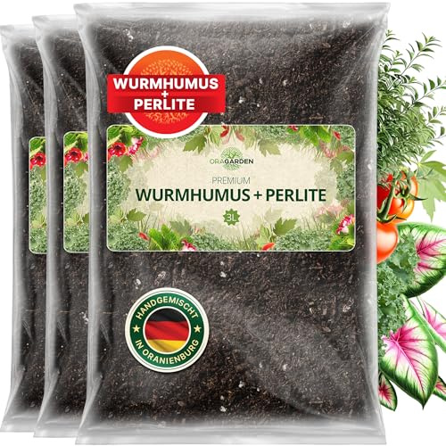 ORAGARDEN Wurmhumus mit Perlite für lockeren Boden 9L - Pflanzenerde für gesunde Pflanzen und Garten