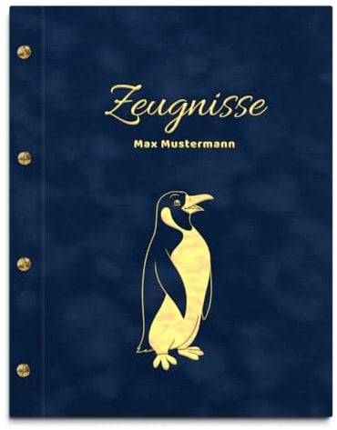 Personalisierbare Zeugnismappe in blauer Samtoptik mit eigenem Namen und Motiv - inkl. 12 Sichthüllen - Goldener Aufdruck mit individuellem Motiv selbst gestalten