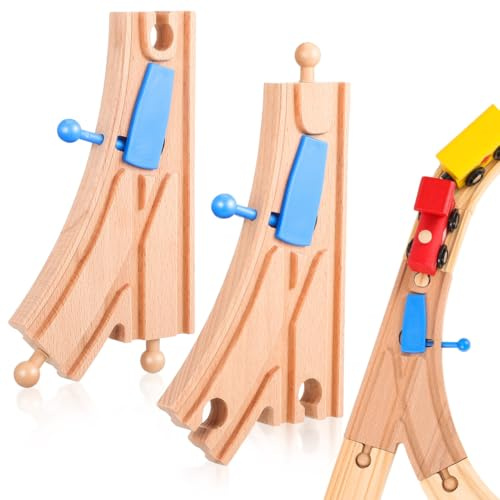 ibasenice Holz Eisenbahn Schienen Set 2 Stück Gebogenes Gleis Für Holzeisenbahnspielzeug Erweiterungspaket Für Gleisszenen-Layout-Spielzeug Kompatibel Mit Holzbahn Zug Und Eisenbahnspielzeug