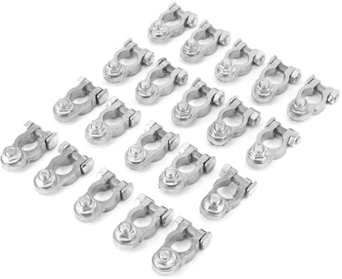 Yulatik 20Pcs Car Battery Terminal Connectors, 12V Positive Negative Top Post Battery Clamps, Aluminum Alloy Wire Cable Ends for Marine Boat Truck Van Caravan