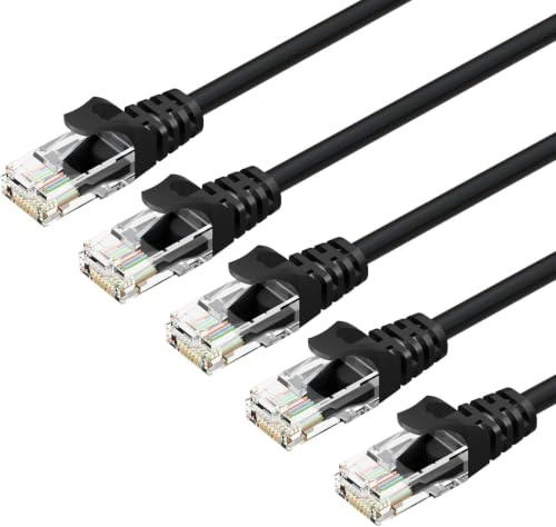 Cat6 Ethernet Cable 5Pack 3M, 24AWG CAT 6 UTP Cable, LAN Cable with RJ45 Connector, High-Speed 10Gbps Internet Network Cable for Router/Printer/Desktop/Modem/Switch/Smart-TV/TV Box and More-Black