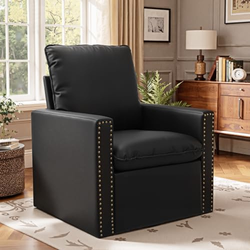 HomeMiYN Sofa Einzelsofa 360° Drehbar,Relaxsessel Drehsessel ohrensessel für Wohnzimmer, Schlafzimmer & Büro, Groß & Bequem Schwarz