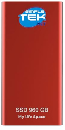 SIMPLETEK - Portable External Mini SSD 960 GB Red - USB 3.1 5 Gbps, USB-C Connector with USB-A Cable Included