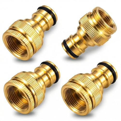4x Messing Schlauchanschluss Wasserhahn,1/2 & 3/4 Zoll 2-in-1 Innengewinde | Gartenschlauchanschluss, Wasserhahn Adapter Gartenschlauch für Hahnverbinder Kupplung Gartengerät/Sanitär