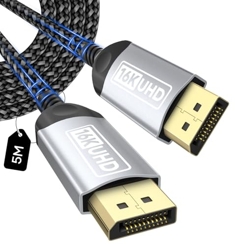 layajia 16K DisplayPort Kabel 2.1 5M, DP auf DP Kabel Unterstützt 16K@30Hz 8K@240Hz 4K@240Hz, 80Gbps, HDCP 2.3, HDR DSC 1.2a MST FreeSync G-Sync für TV PC Grafikkarte Monitor