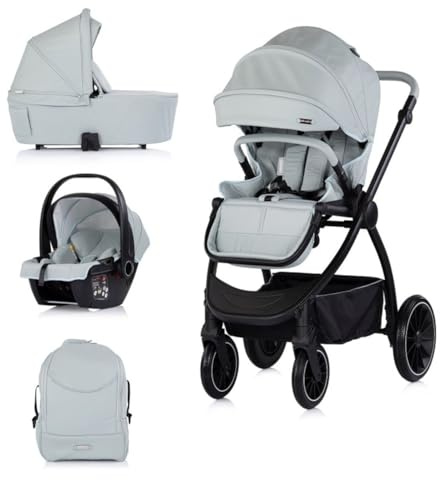 Chipolino Kombikinderwagen 3 in 1 Prestige Babywanne Rucksack i-Size Babyschale hellgrün