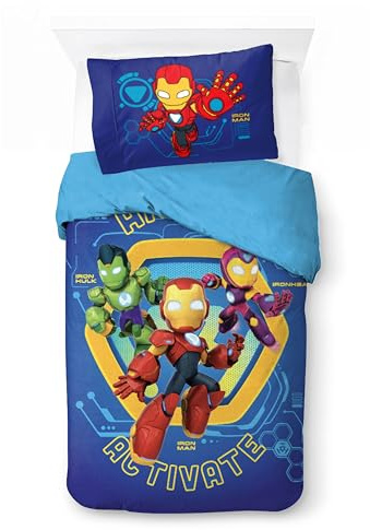 Jay Franco Kids Marvel Iron Man und Seine fantastischen Freunde Bettwäsche-Set – Superweiche Bettwäsche mit Kissenbezug, NUR BEZUG, Bettdecke Nicht enthalten, Blau, 2-teilig, Einzelbett
