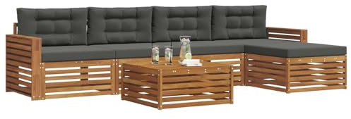 vidaXL Outdoor-Sofagarnitur mit Kissen 6 pcs Natur und Anthrazit, Outdoor Sofa, modernes Gartenmöbel für Terrasse, gemütliches Sitzset, robust und stilvoll