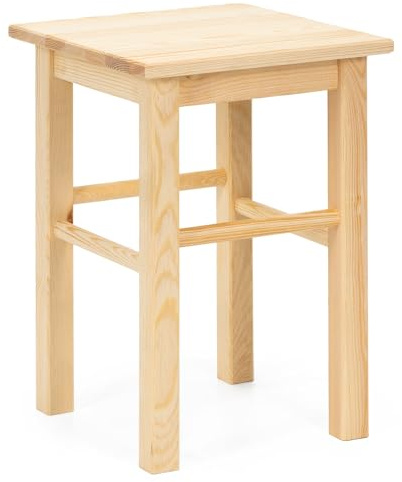 SPRINGOS Holzhocker Kiefer 43,5 cm Natur mit geformtem Sitz | Stabiler Massivholz-Hocker mit Querstreben, fertig montiert für Küche, Wohnzimmer und vielseitige Nutzung