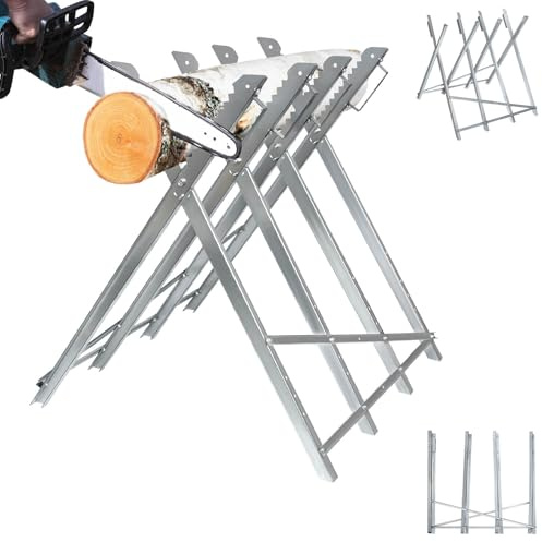 LZQ Sägebock klappbar für Kettensägen & Handsägen, Holzsägebock aus Metall mit 4 gezahnten Stammhaltern Kettensägebock Holzschneidebock Sägeständer für Brennholz & Holzsägearbeiten | Tragkraft 150 kg
