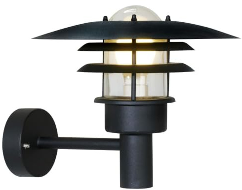 Nordlux Lønstrup 32 Large Outdoor Wall Light, Classic Porch Lantern, Black | Oversized classic porch lantern with a soft warm glow - a bold front door statement in durable black metal and glass
