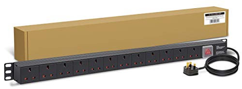 Dynamode 12 Way Extension Lead Power Strip - 13A Multi Plug Switched Power Distribution Unit (PDU) Rack Mount Charging Station with 1.8M Cord Cable for Home Office Server Cabinet with Surge Protection