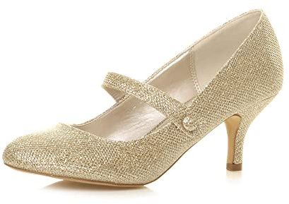 AJVANI Womens Ladies Low mid Heel Mary Jane Strap Work Party Court Shoes Pumps Size