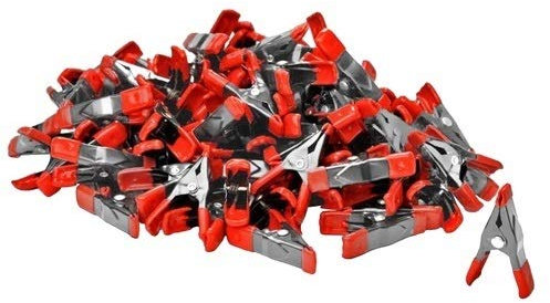 Wideskall Lot de 60 mini pinces à ressort en métal avec embouts en caoutchouc rouge 5,1 cm