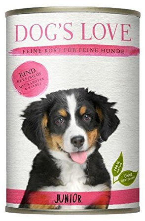 Dog's Love Premium Hundefutter Nassfutter Junior Rind mit Karotte & Salbei (6 x 400g)