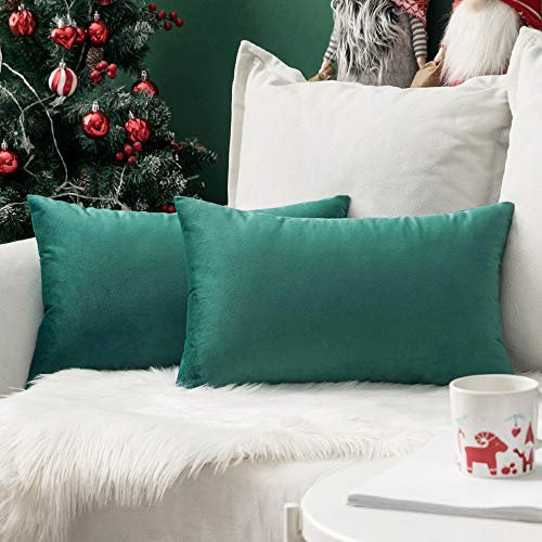 MIULEE 2er Set SAMT Weihnachten Kissenbezug Kissenhülle Dekorative Dekokissen Sofakissen Lendenkissen Wurfkissenbezug mit Verstecktem Reißverschluss Sofa Schlafzimmer 12x20 Inch 30x50 cm Malachitgrün