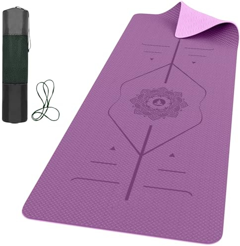 ROMIX Pro Yoga Mat 6mm with Alignment Lines, Non-Slip Gym Mat, 183 x 61 cm | Lightweight Sweat-Resistant Workout Mat with Carry Bag and Strap for Yoga, Pilates, Gymnastics, Home Fitness, Men and Women
