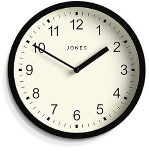 JONES CLOCKS® Spin wanduhr | Kleine Moderne runde Uhr | 20cm | Schwarz | Leicht lesbare Zahlen | Ideal für küche, büro, kinderzimmer oder jeden kleinen Raum