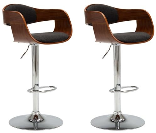 vidaXL 2X Bugholz Barstuhl Höhenverstellbar Barhocker Bistrohocker Küchenhocker Tresenhocker Thekenhocker Tresenstuhl Hocker Grau Stoff