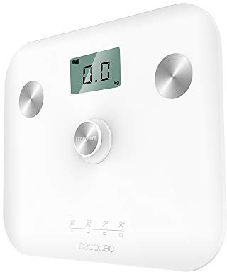 Cecotec Surface Precision EcoPower 10100 - Personenwaage (Full Healthy, mit Druckknopf, Oberfläche aus gehärtetem Hochsicherheitsglas, Präzisionssensoren, LCD-Bildschirm), weiß