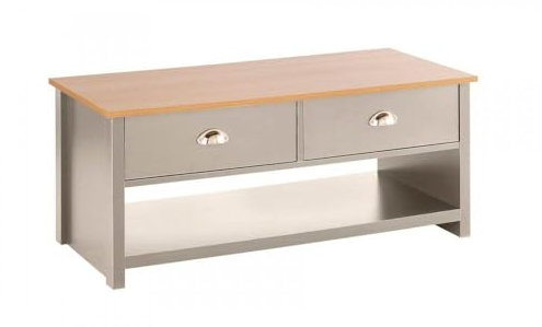 Home Source 2 Drawer Coffee Occasional Table, Oak Effect Top, Grey, 100cm