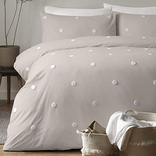 Appletree Signature Dot Garden 100% Cotton Tufted Duvet Cover Set, Linen/White, Double