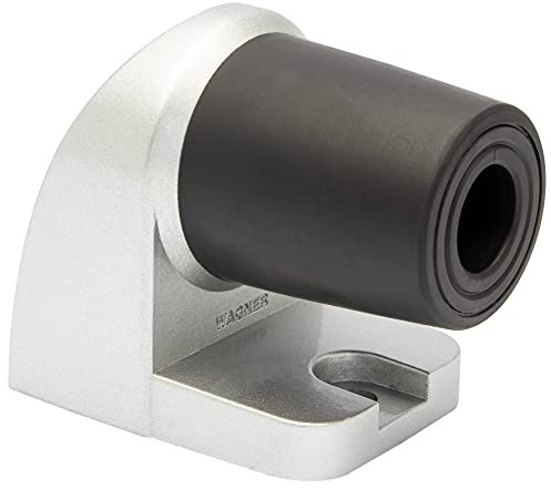 WAGNER Tope de Puerta HOOK, Tope de Puerta para Fijar en el Suelo - 60 x 38 x 50 mm, Óptica Aluminio, Goma Termoplástica, Negro, para Atornillar, Incluye Taco y Tornillo – 15500011