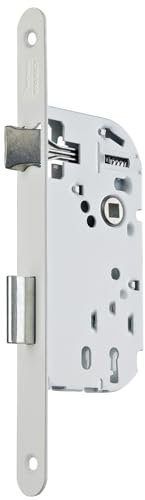 Vachette Serrure à Encastrer à clé, Axe à 40 mm, Coffre 135 mm - D15 - Réversible sans démontage, Têtière bouts ronds - Porte intérieure de communication, chambre, bureau - Blanc, Gâche, 1 Clé inclus