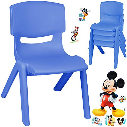 alles-meine.de GmbH Kinderstuhl/Stuhl - Motivwahl - blau + Sticker - Mickey Maus - Plastik - bis 100 kg belastbar/kippsicher - für INNEN & AUßEN - 0-99 Jahre - stapelbar - ..